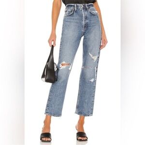 Agolde 90's High Rise Loose Fit Straight Leg Distressed Jeans